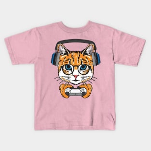 Playful Gamer: Kitten with Glasses Kids T-Shirt